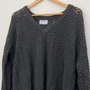 Old Navy Textured Pointelle-Knit V-Neck Sweater XL EUC Charcoal Gray